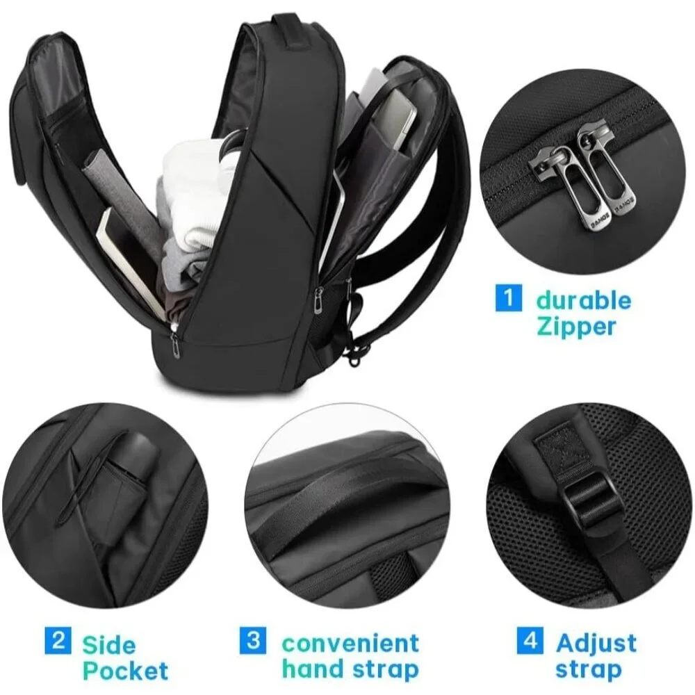 Men's Black(No Charge Port) Business Commute Durable Waterproof Backpack Travel